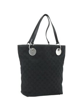 GUCCI GG Canvas Tote Bag Black Silver 120836